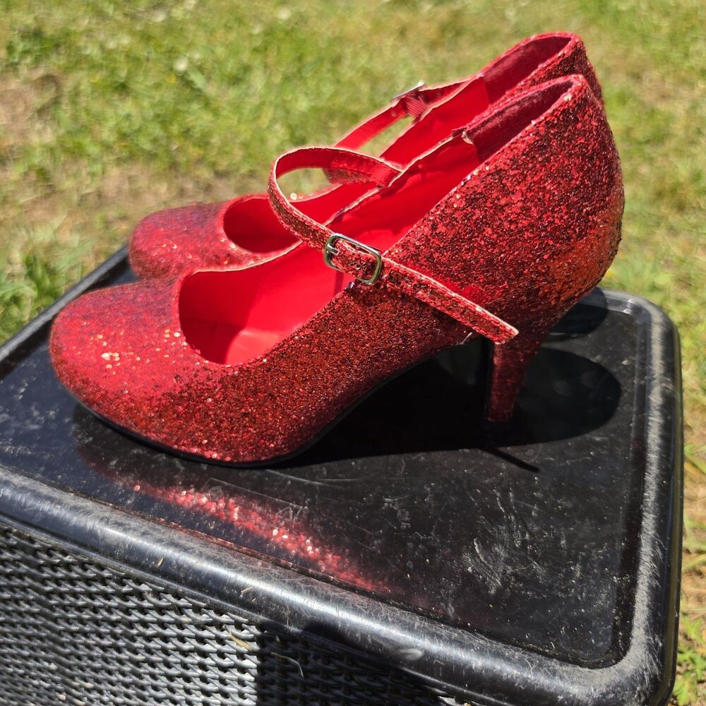 Unbranded Red Glitter Mary Jane Heels Womens Size M (7/8) - Picture 3 of 7